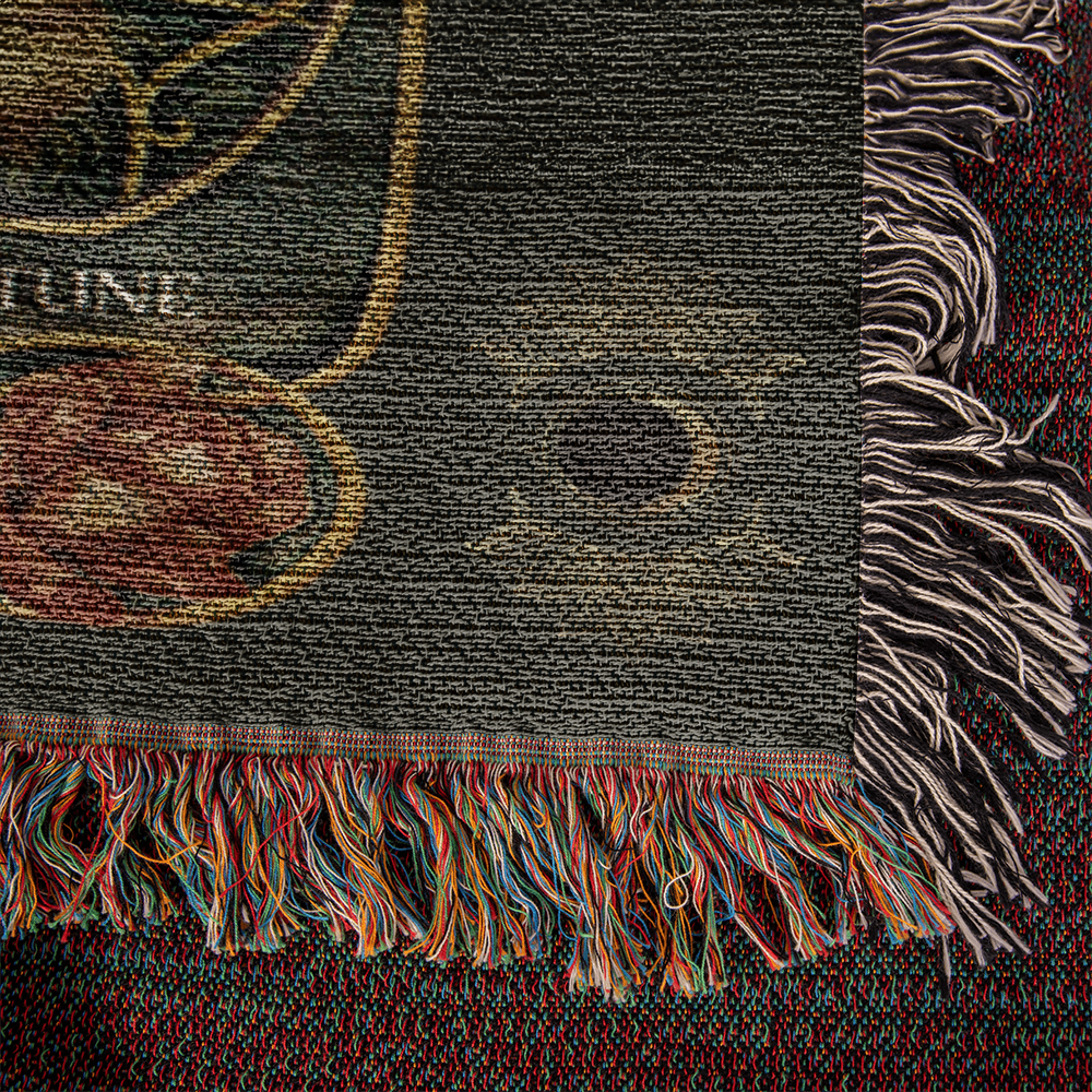 The Wheel of Fortune Woven Tarot Blanket/Throw | 100% Cotton Tapestry with Fringe