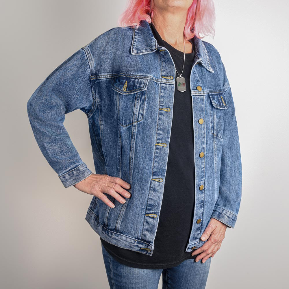 The High Priestess Tarot Card Denim Jacket | Oversized Boyfriend-Style Women's Jacket with LOTS of Pockets