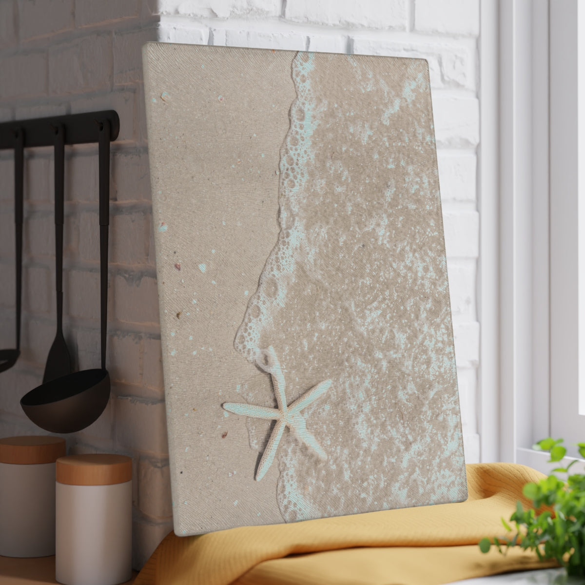 Glass Cutting Board, Sand and Starfish - Two Sizes Available