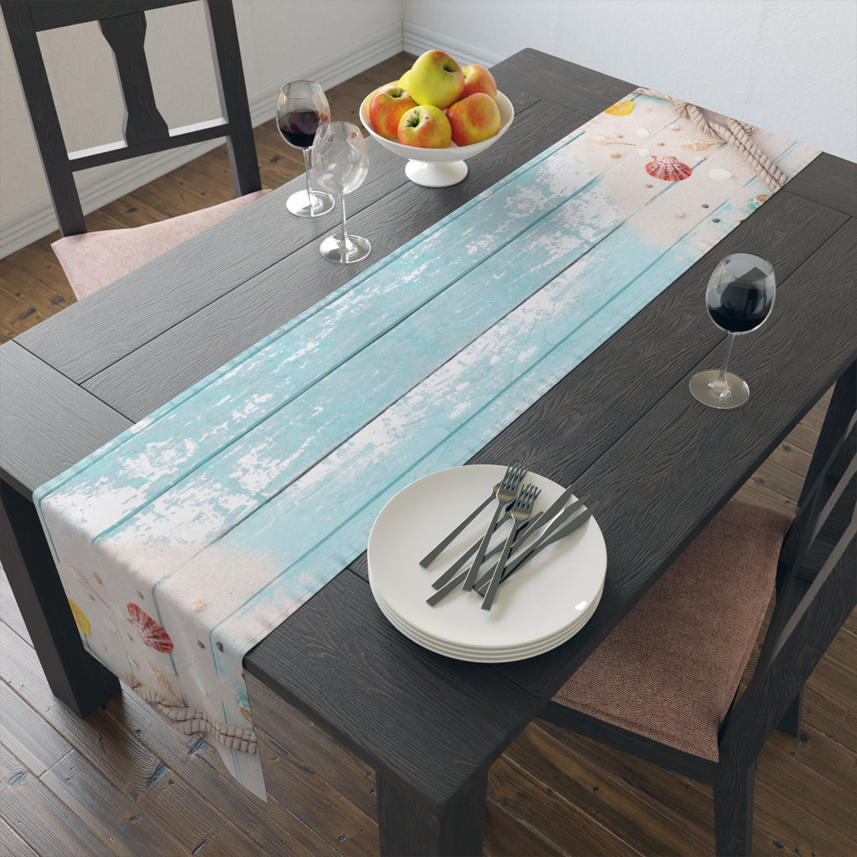 Table Runner Boardwalk Seashells available in 2 sizes, Cotton OR Polyester