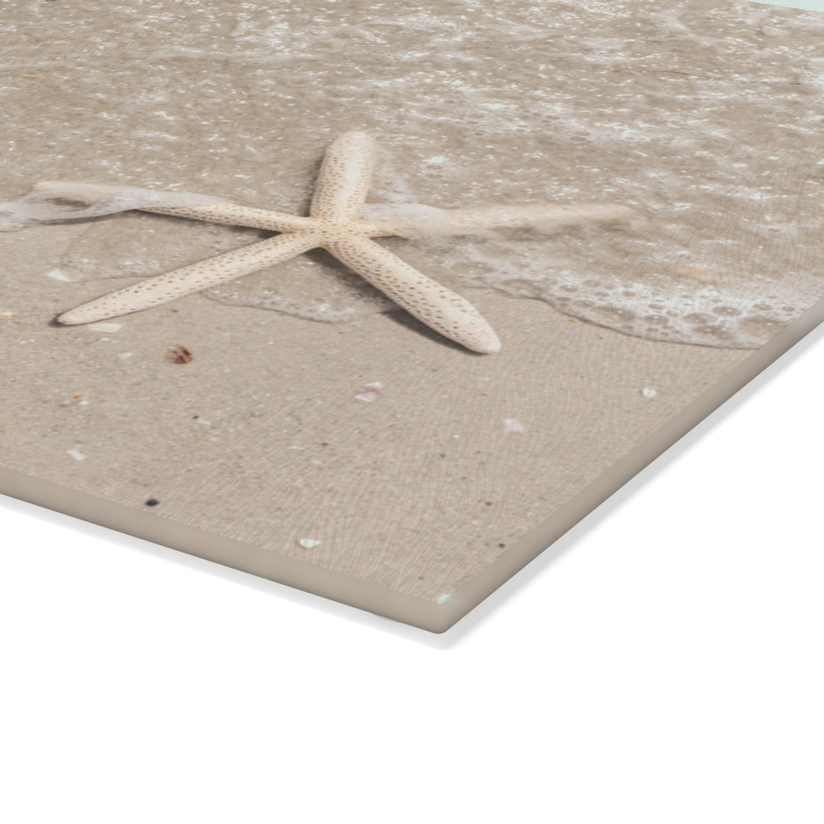 Glass Cutting Board, Sand and Starfish - Two Sizes Available