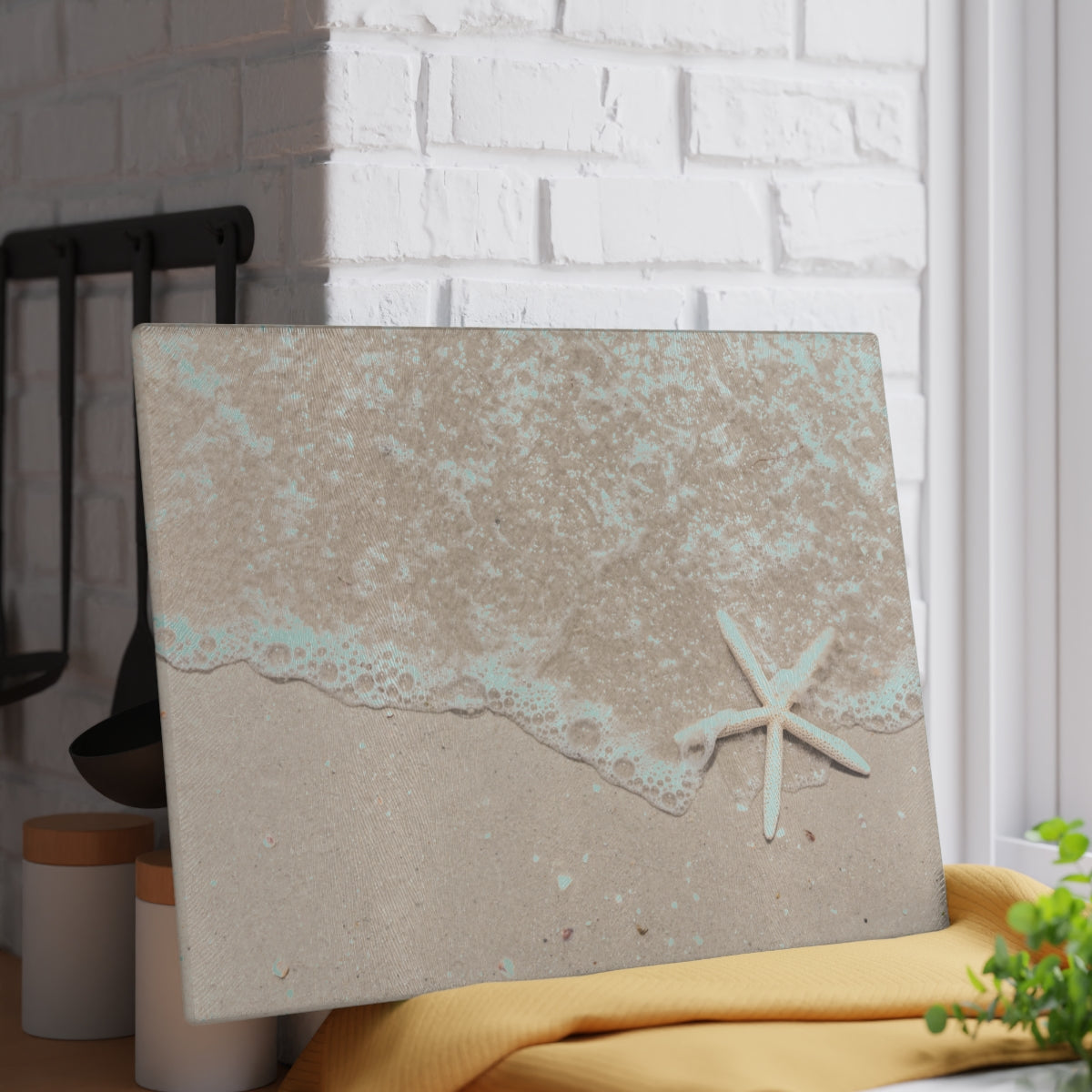 Glass Cutting Board, Sand and Starfish - Two Sizes Available
