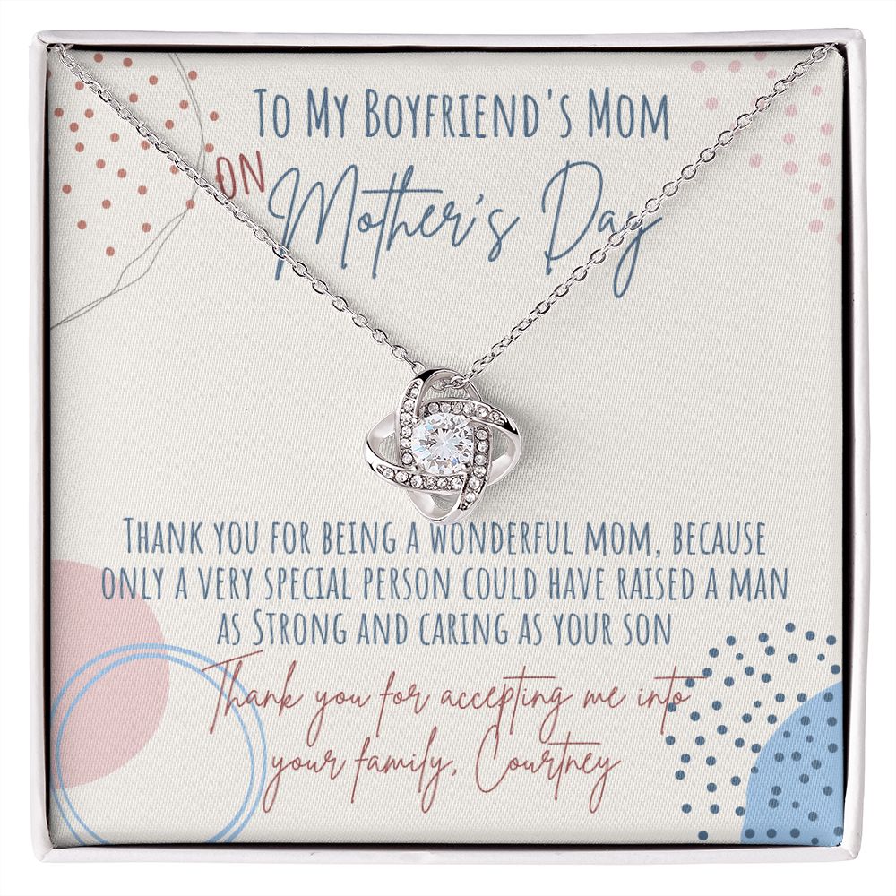 Boyfriend's Mom Gift - You're One Amazing Mom - Love Knot Necklace 14K White Gold Finish / Standard Box