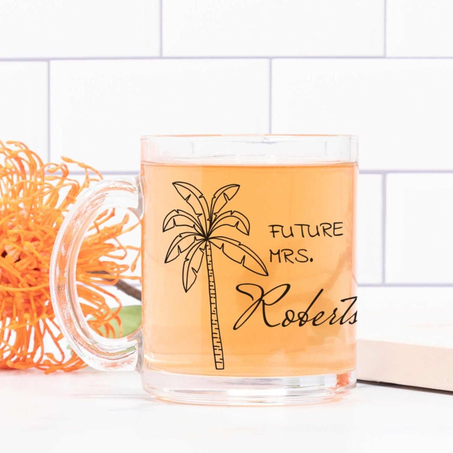 Future Mrs. Personalized Mug - Glass - Palm Tree