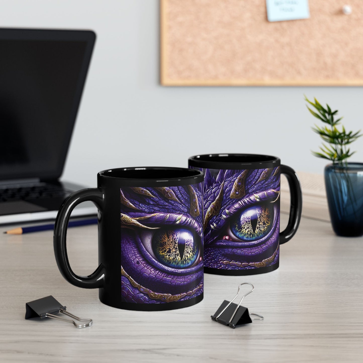 Purple Dragon Eye Mug, Purple Coffee Cup, Black Mug, Dragon Lover Mug, Gift Under 20, Fantasy Mug, Otherworld Scifi Gift for Office Partner