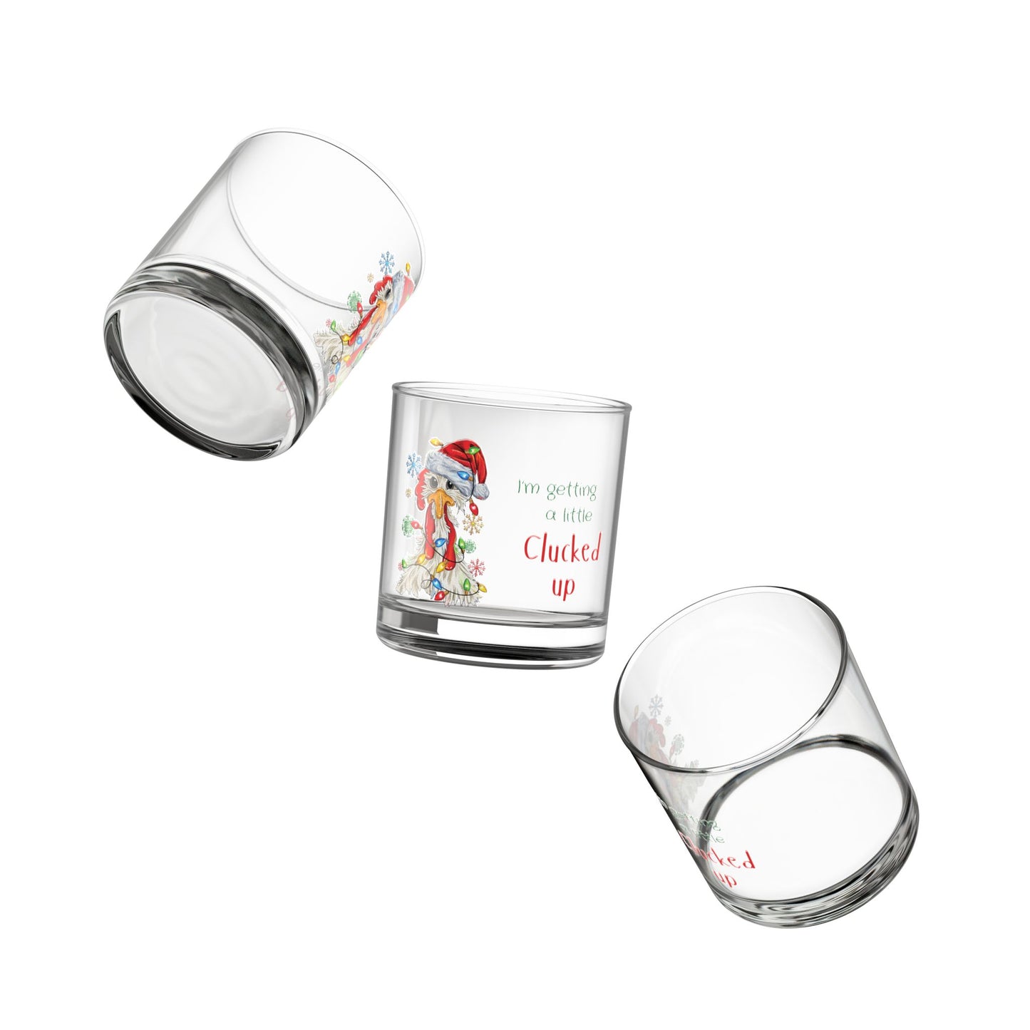 Funny Christmas Chicken Rocks Glass 10oz I'm Getting Clucked Up