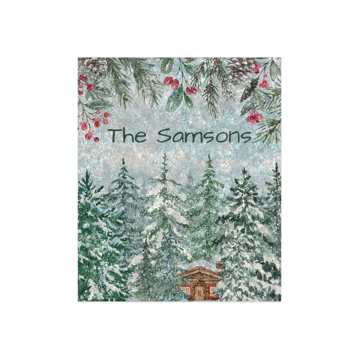 Personalized Winter Crushed Velvet Throw Blanket - Cabin in the Woods