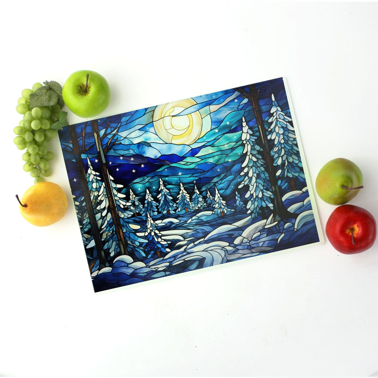 Glass Cutting Board, Stained Glass-Look Winter Full Moon