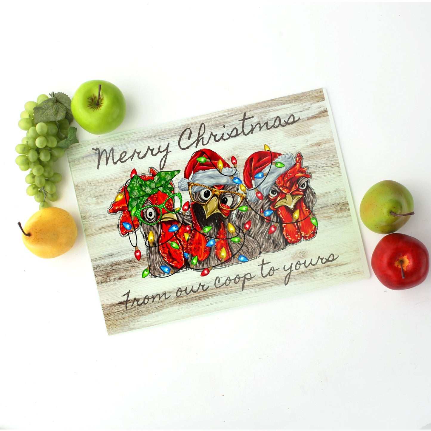 Crazy Chickens Christmas Glass Cutting Board