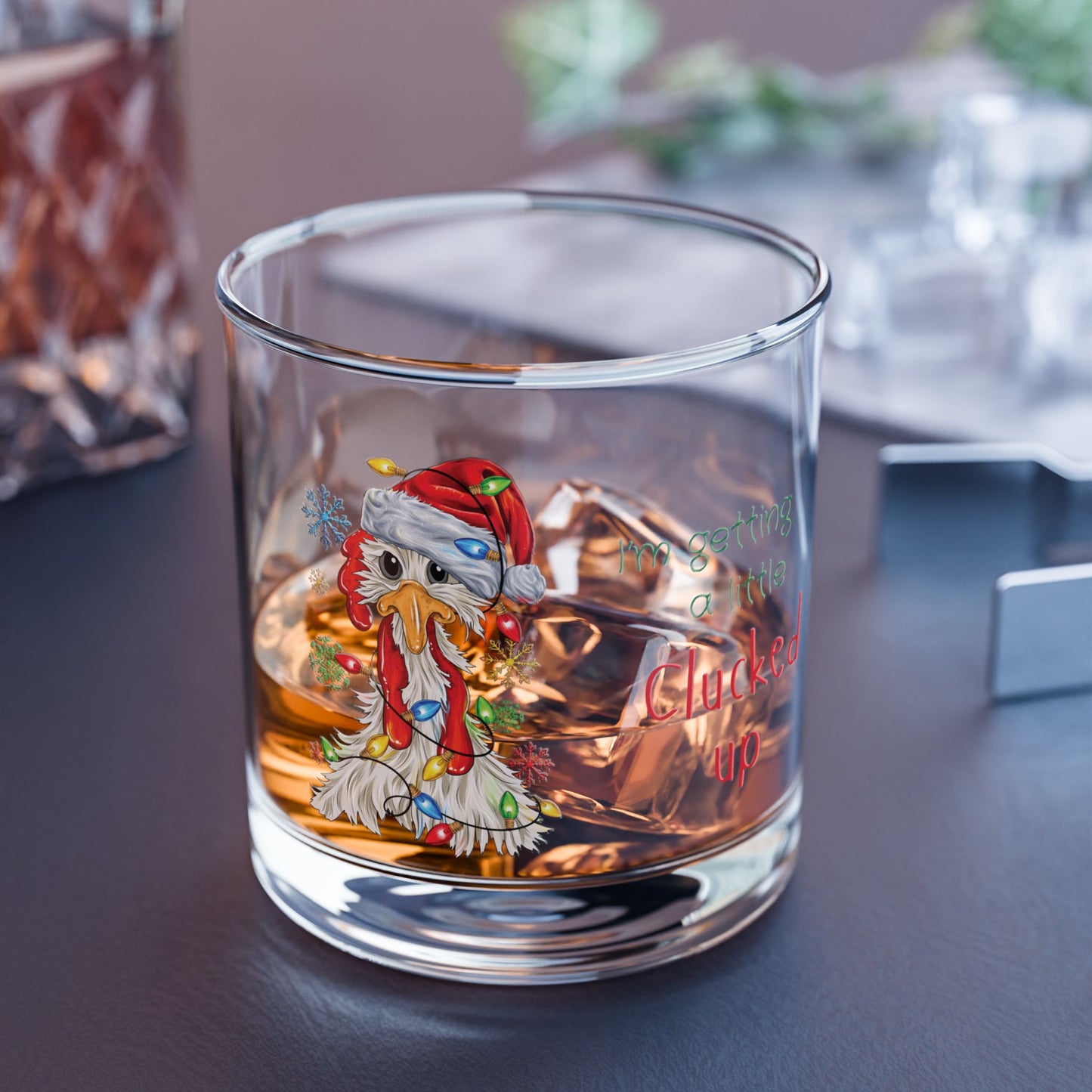 Funny Christmas Chicken Rocks Glass 10oz I'm Getting Clucked Up