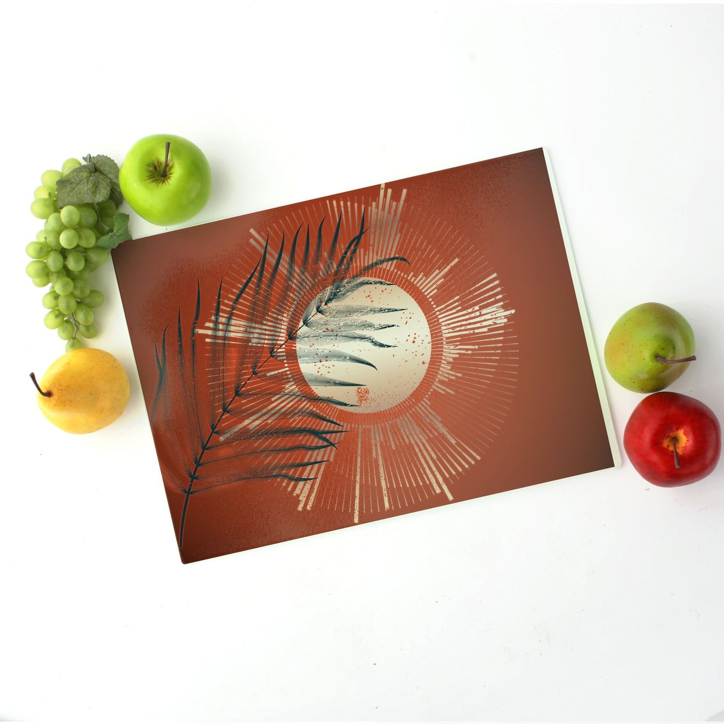 Glass Cutting Board - Japandi Sun | Cheese, Charcuterie Serving Tray | Japanese Scandinavian Decor