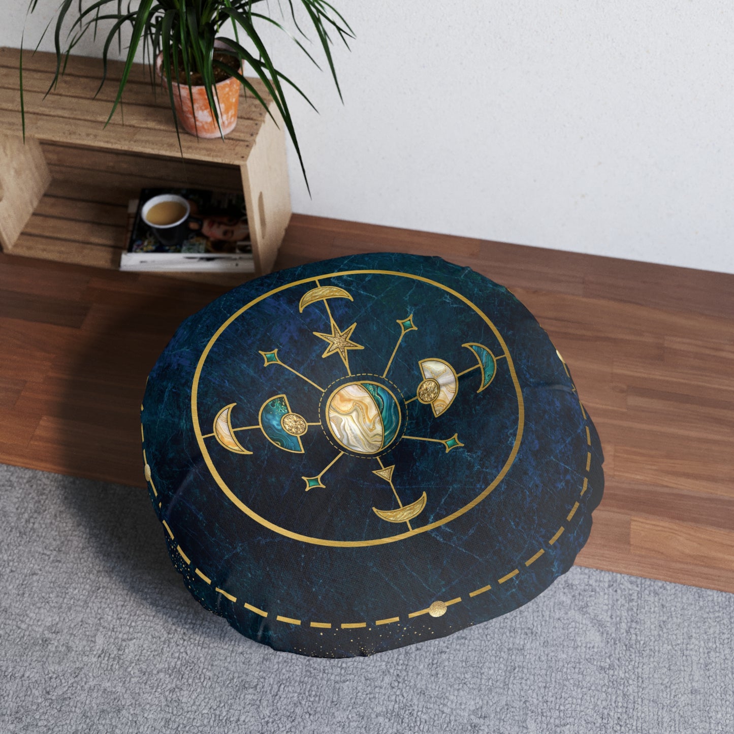 Large Round Tufted Floor Pillow - Celestial Fantasy Meditation Pillow