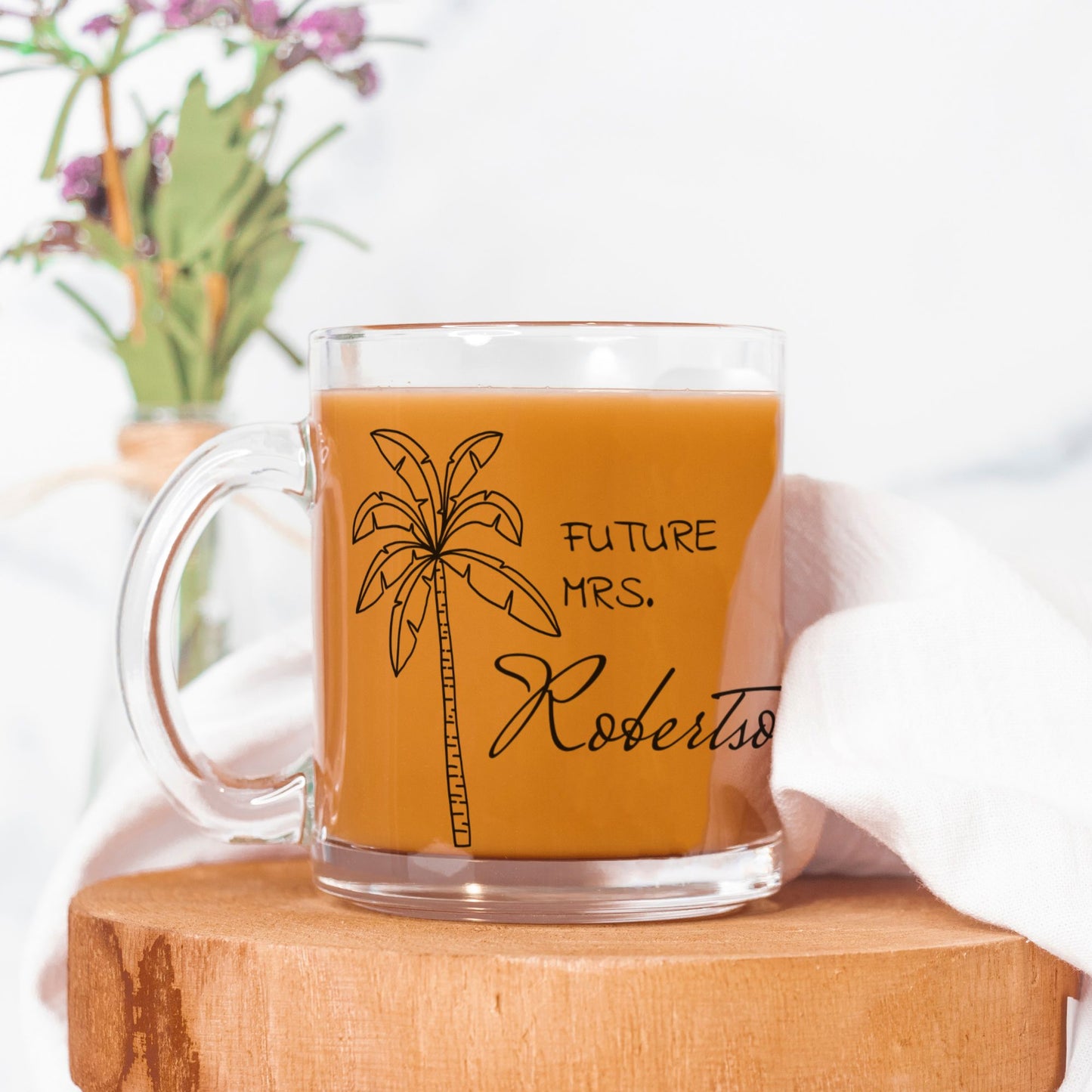 Future Mrs. Personalized Mug - Glass - Palm Tree