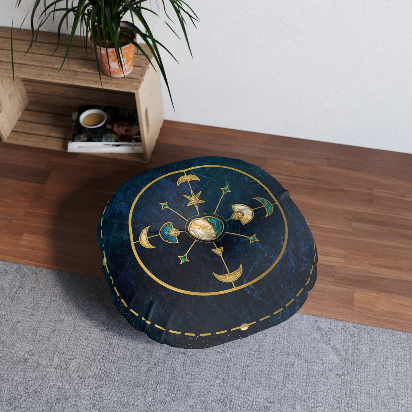 Large Round Tufted Floor Pillow - Celestial Fantasy Meditation Pillow