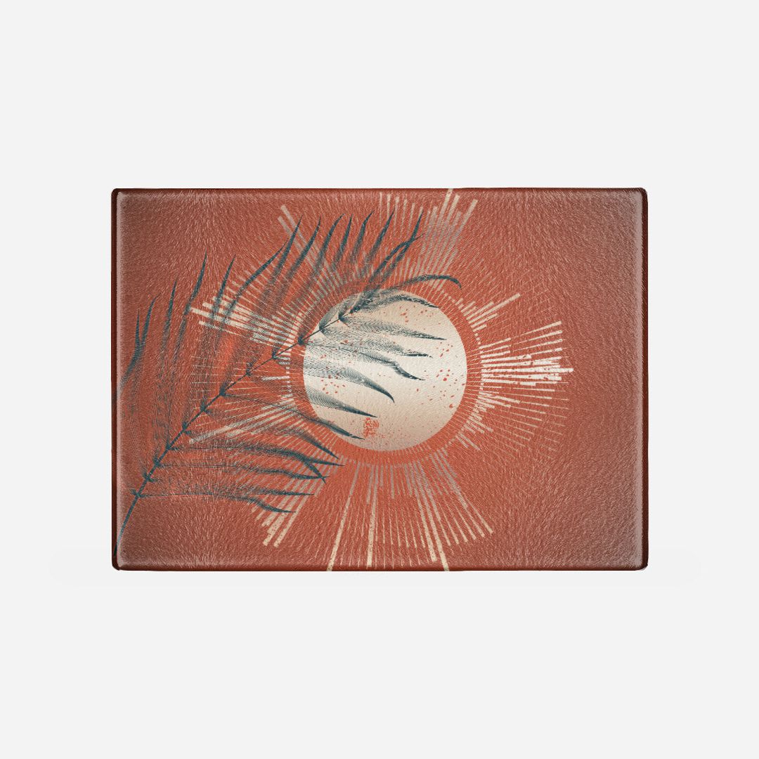 Glass Cutting Board - Japandi Sun | Cheese, Charcuterie Serving Tray | Japanese Scandinavian Decor