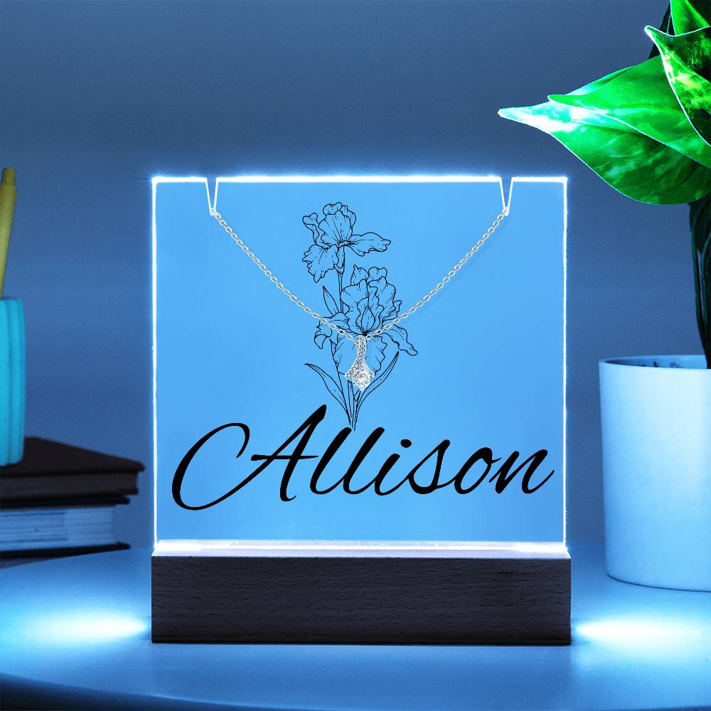 Personalized Birth Flower Night Light with Necklace