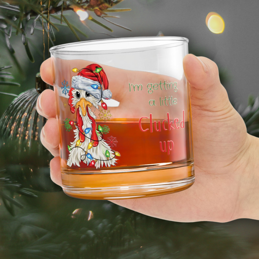 Funny Christmas Chicken Rocks Glass 10oz I'm Getting Clucked Up