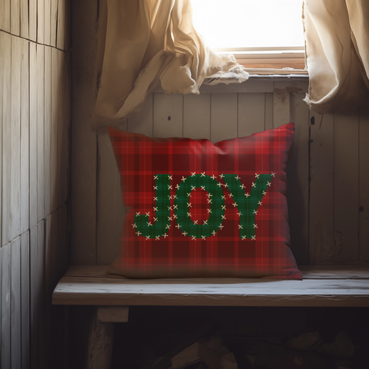 Christmas Tartan Pillow Cover - Joy