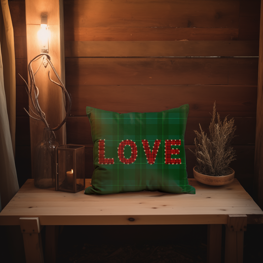 Christmas Tartan Pillow Cover - Love