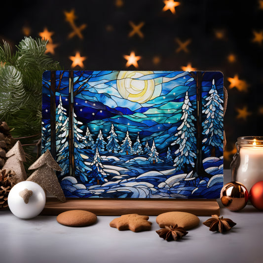 Glass Cutting Board, Stained Glass-Look Winter Full Moon