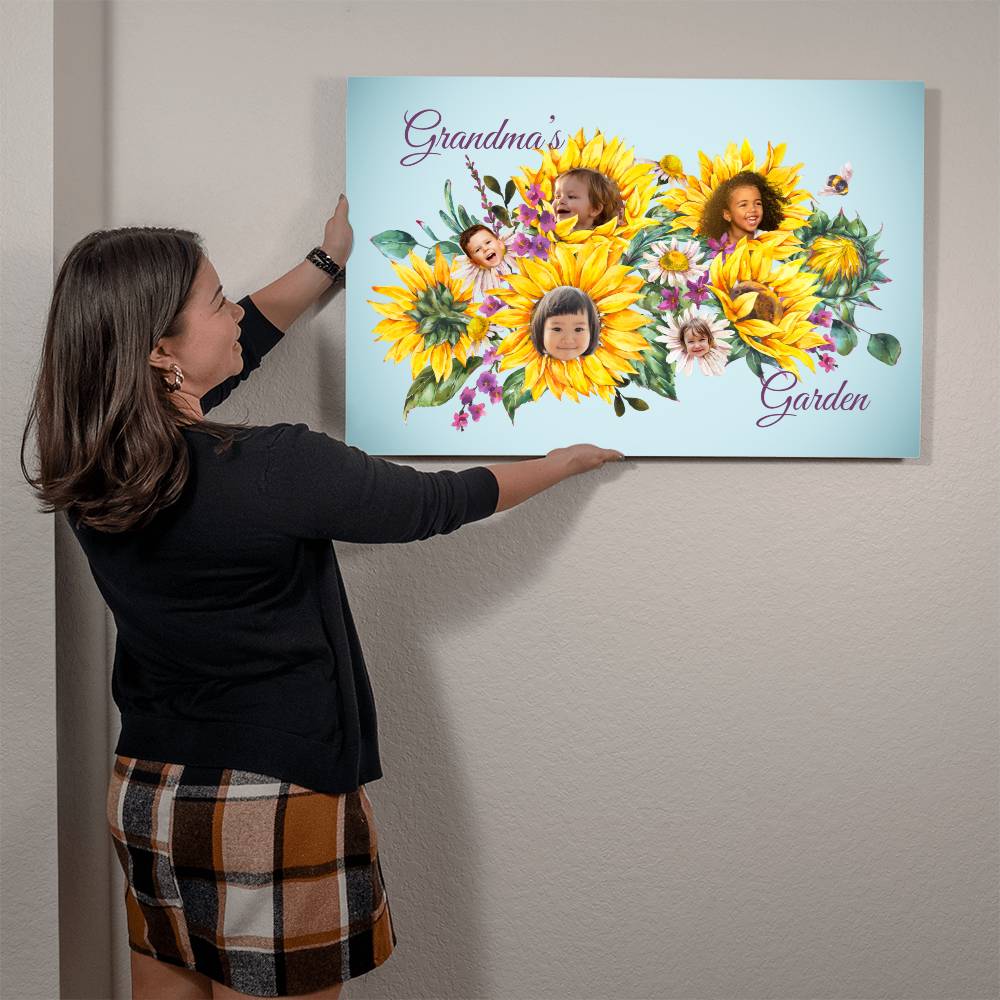 Custom Photo Metal Wall Art Personalized Birthday/Mother's Day Gift | Sunflower Garden Personalized with Name and Pictures