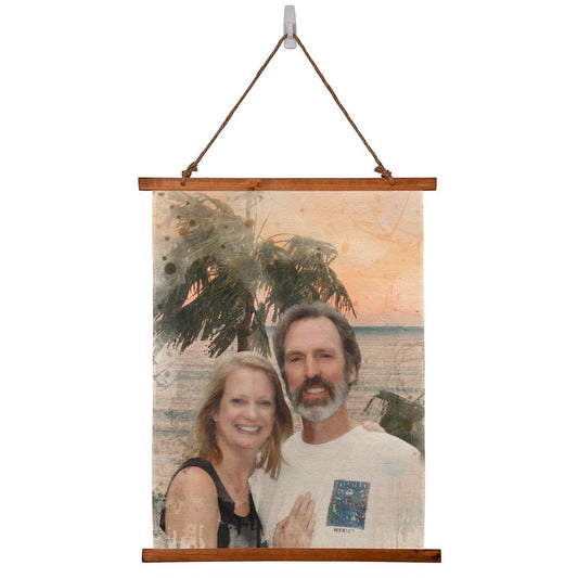 Custom Watercolor Photo Wall Tapestry with Wood Hanging Frame | Watercolor Painting from Photo