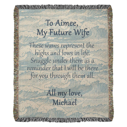 To My Future Wife Personalized 100% Cotton Woven Blanket/Throw Tapestry with Fringe | Made in USA | Gift for Birthday, Valentine, Support