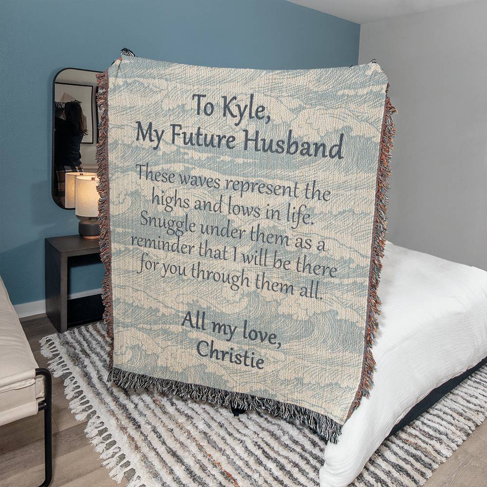 To My Future Husband Personalized 100% Cotton Woven Blanket/Throw Tapestry with Fringe | Made in USA | Fiancé Gift for Birthday, Graduation, Support