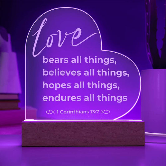 Love Accent Light with Engraved Bible Verse | Love Bears All Things 1 Corinthians 13:7