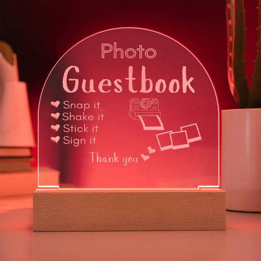 Photo Guest Book Sign, Instructions, Wedding Photo Guestbook, Snap It Shake It Stick It LED Light, Color-Changing