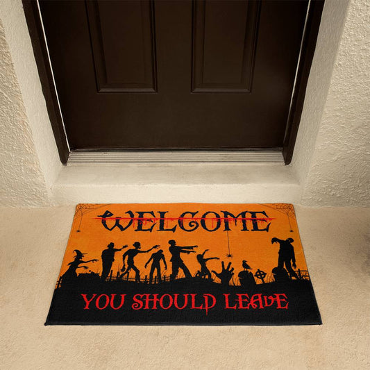 Creepy Halloween Doormat (Un)Welcome Mat, Graveyard Witch Zombie Party Fun Home Decor for Trick or Treat Night