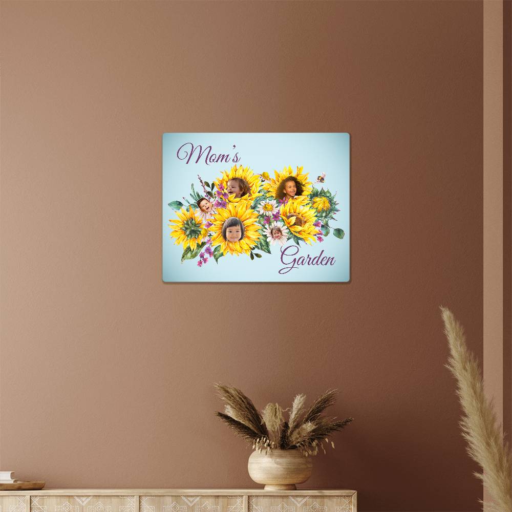 Custom Photo Metal Wall Art Personalized Birthday/Mother's Day Gift | Sunflower Garden Personalized with Name and Kids' Pictures