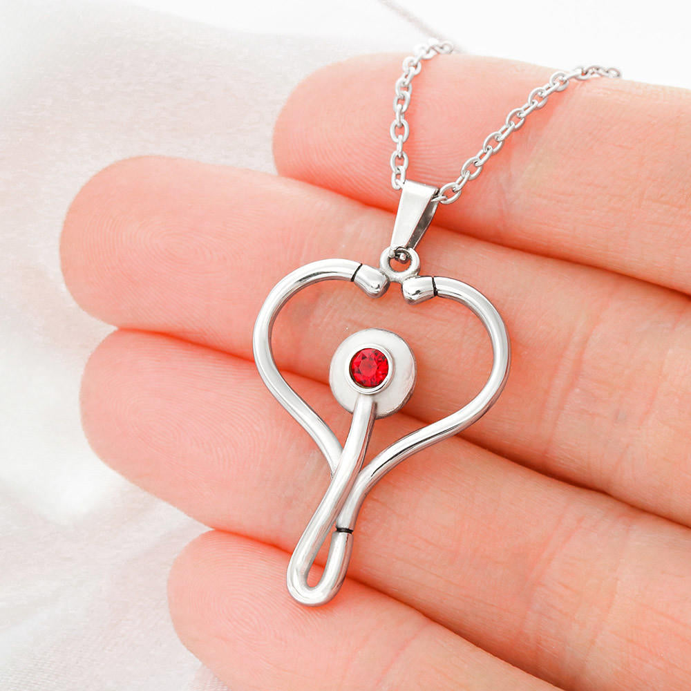 To Nurse Daughter from Mom and Dad Heart Stethoscope Pendant Necklace