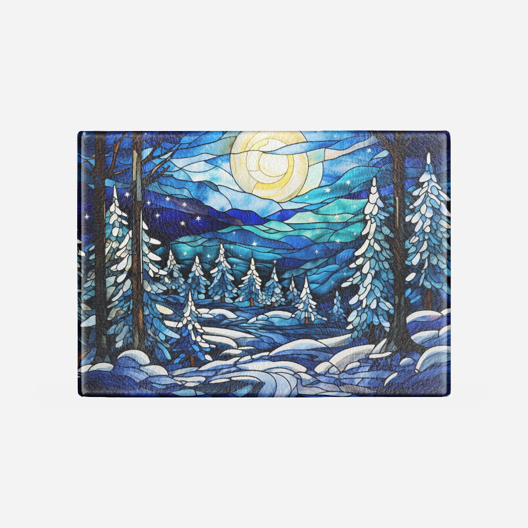 Glass Cutting Board, Stained Glass-Look Winter Full Moon