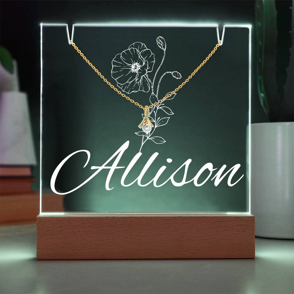 Personalized Birth Flower Night Light with Necklace