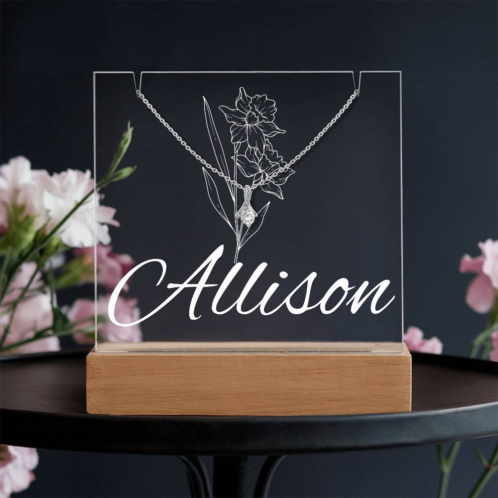 Personalized Birth Flower Night Light with Necklace