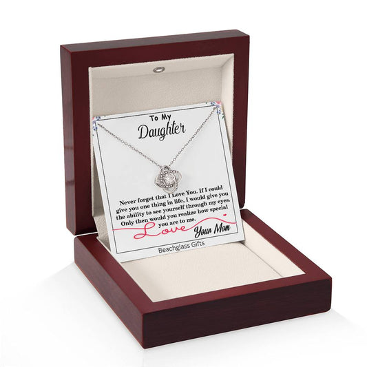 To My Daughter, From Mom Cubic Zirconia Love Knot Pendant Necklace