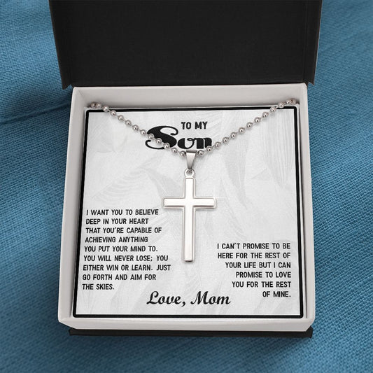 To My Son Stainless Steel Cross Pendant with Ball Chain