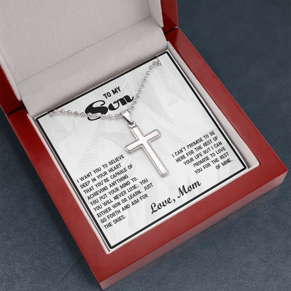 To My Son Stainless Steel Cross Pendant with Ball Chain