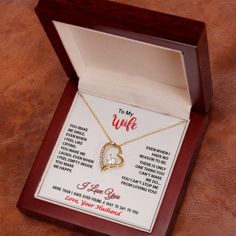 To My Wife Forever Love Pendant Necklace with Cubic Zirconia Crystal in White or Yellow Gold