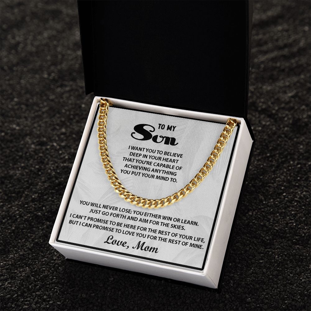 To My Son Cuban Link Chain Necklace Your Choice of Two Colors