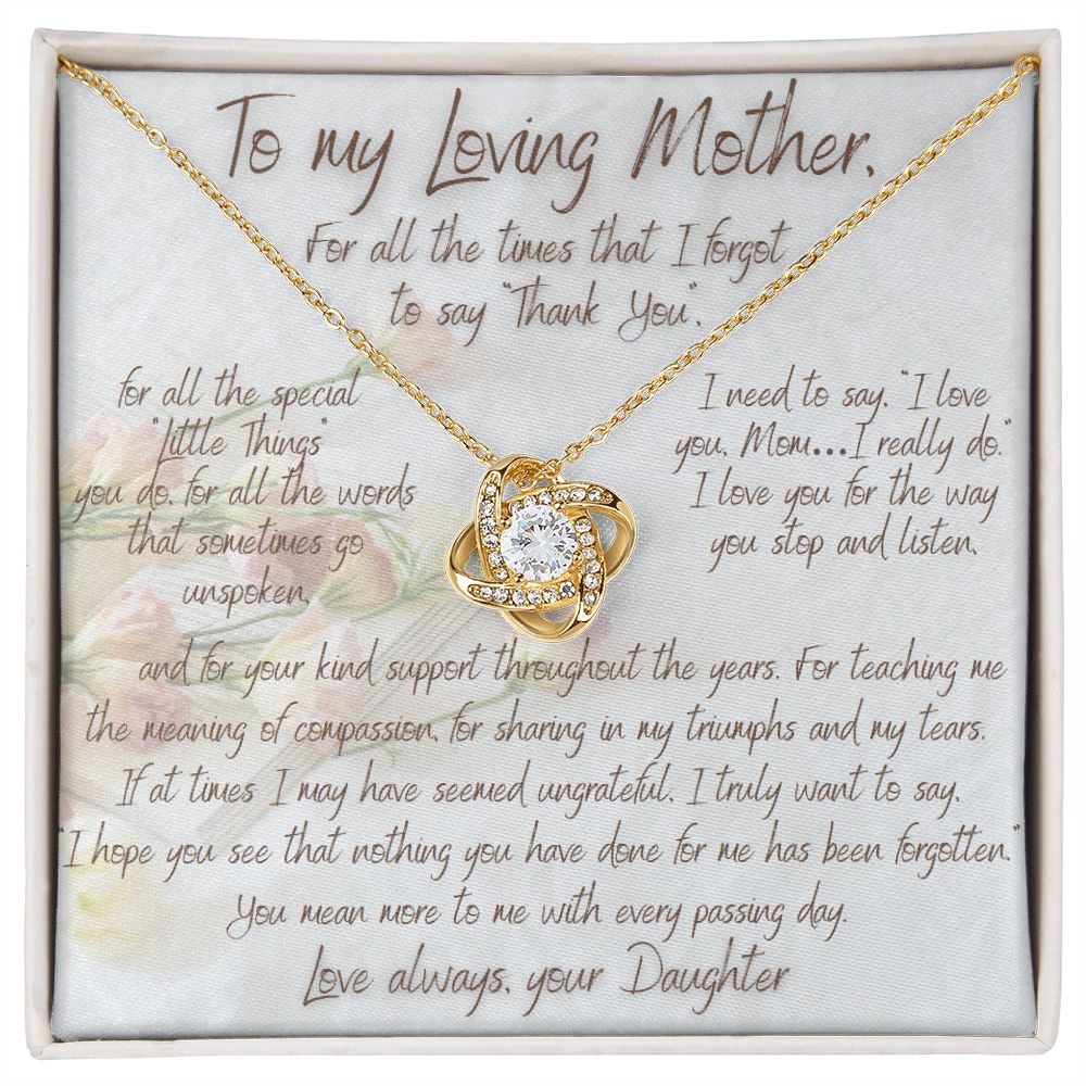To My Loving Mother, Thank You from Daughter | Love Knot Necklace Gift for Mom | Mother's Day, Birthday