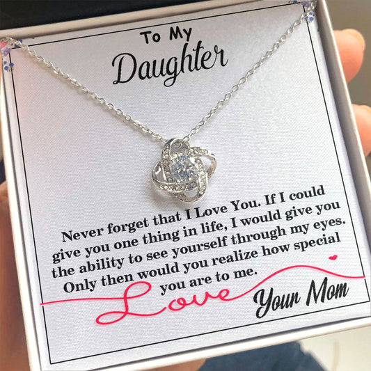 To My Daughter, From Mom Cubic Zirconia Love Knot Pendant Necklace
