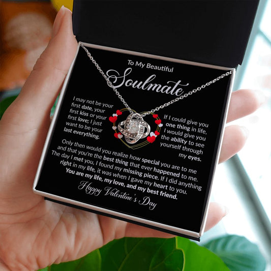 Soulmate Valentine's Day Message Card Love Knot Pendant Necklace