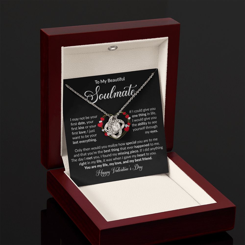 Soulmate Valentine's Day Message Card Love Knot Pendant Necklace