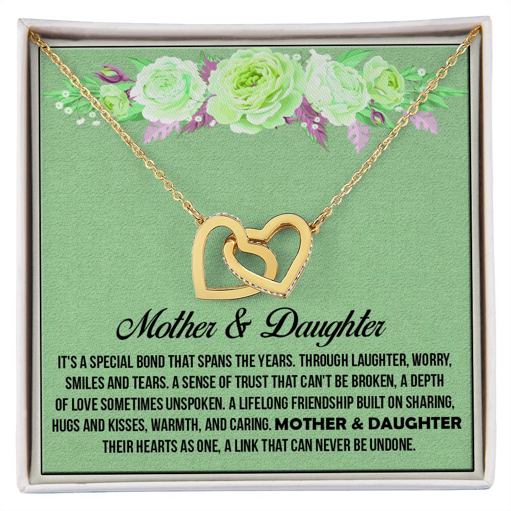 Mother Daughter Bond Message Interlocking Hearts Necklace