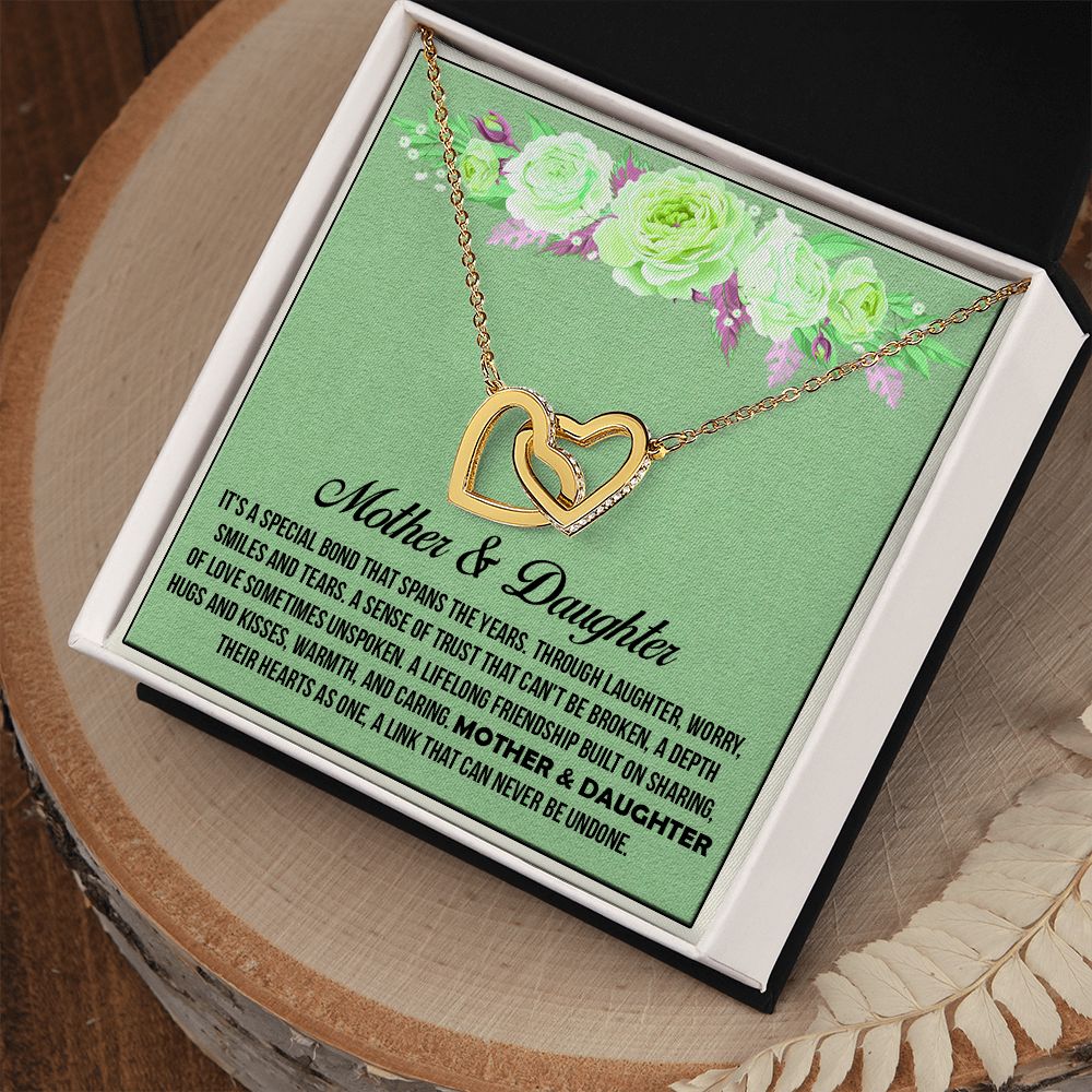 Mother Daughter Bond Message Interlocking Hearts Necklace