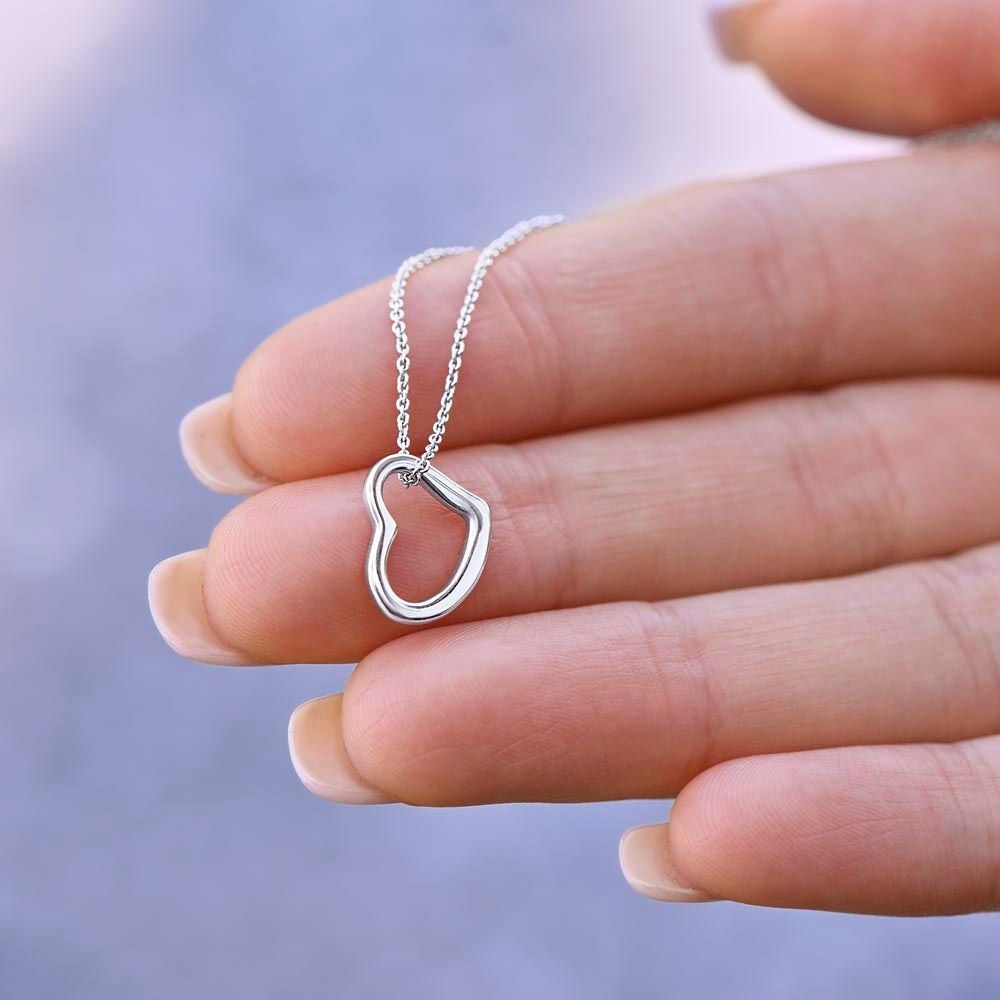 To My Wife Delicate Open Heart Pendant Necklace Sterling Silver in White or Yellow Gold
