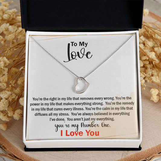 To My Love Open Heart Pendant Necklace in White or Yellow Gold
