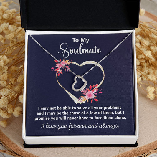Soulmate Delicate Open Heart Pendant Necklace Sterling Silver in White or Yellow Gold